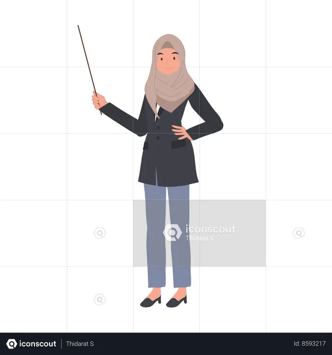 Teacher is Presenting Explaining with Pointer Stick  Illustration