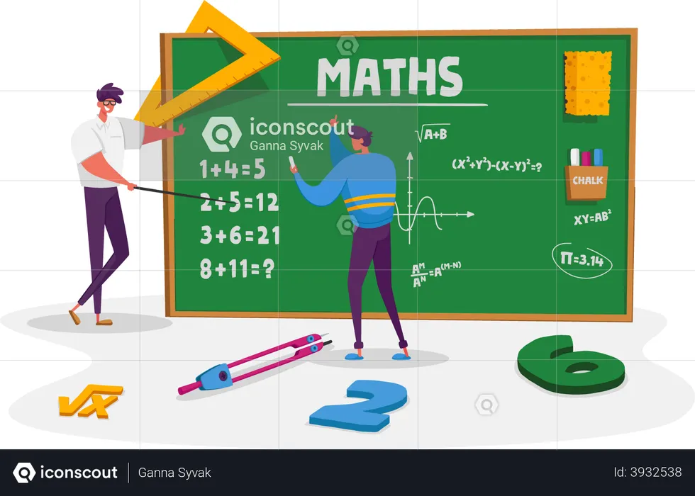 Teacher male explain mathematics or physics formula illustration free