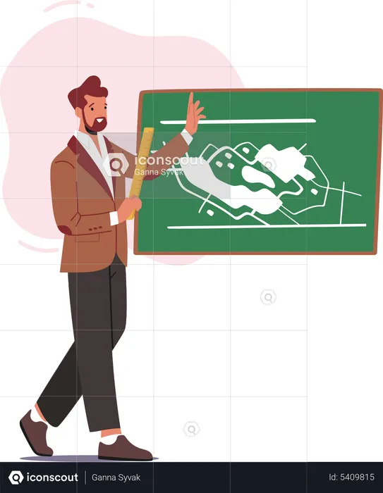 Teacher Stand at Blackboard with Explain Lesson to Students  Illustration