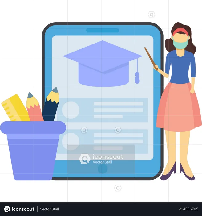 Teacher taking online lecture of graduation study  Illustration