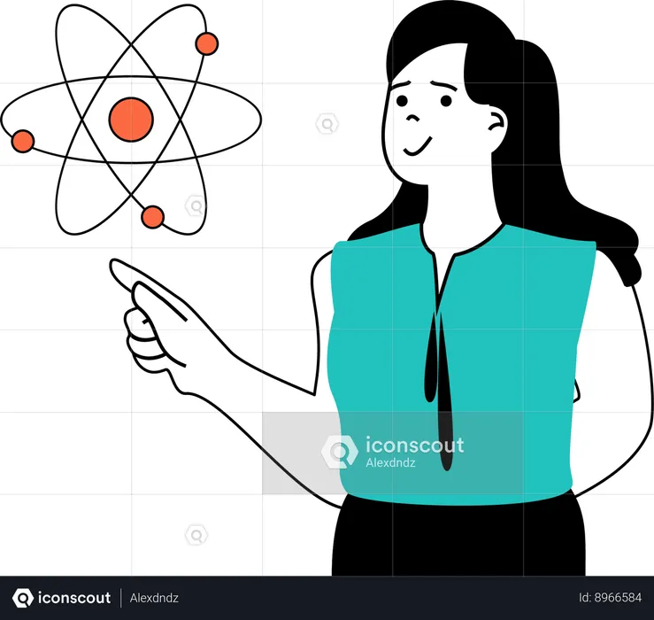 Teacher teaches atomic structure to students  Illustration