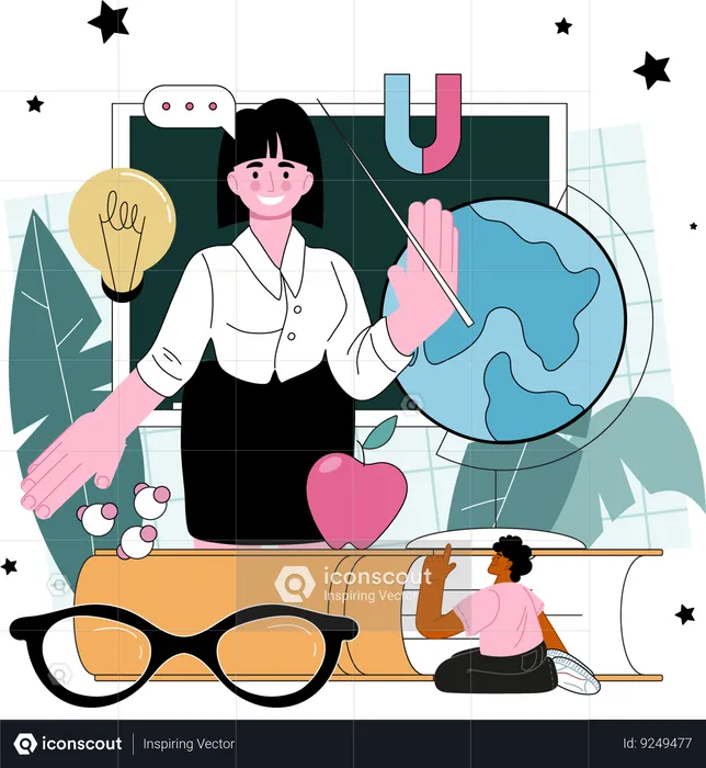 Teacher teaching in class  Illustration