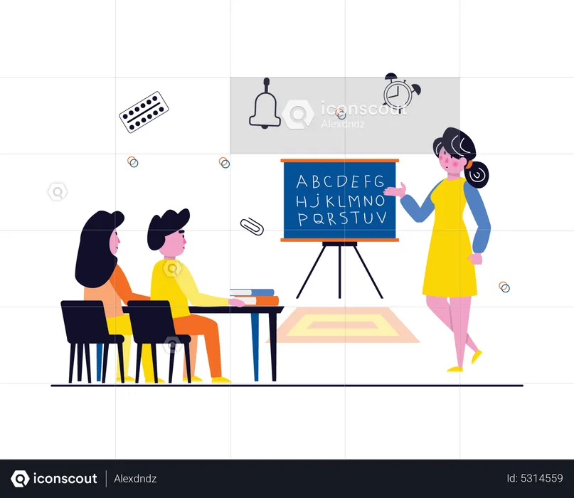 Teacher teaching in classroom  Illustration