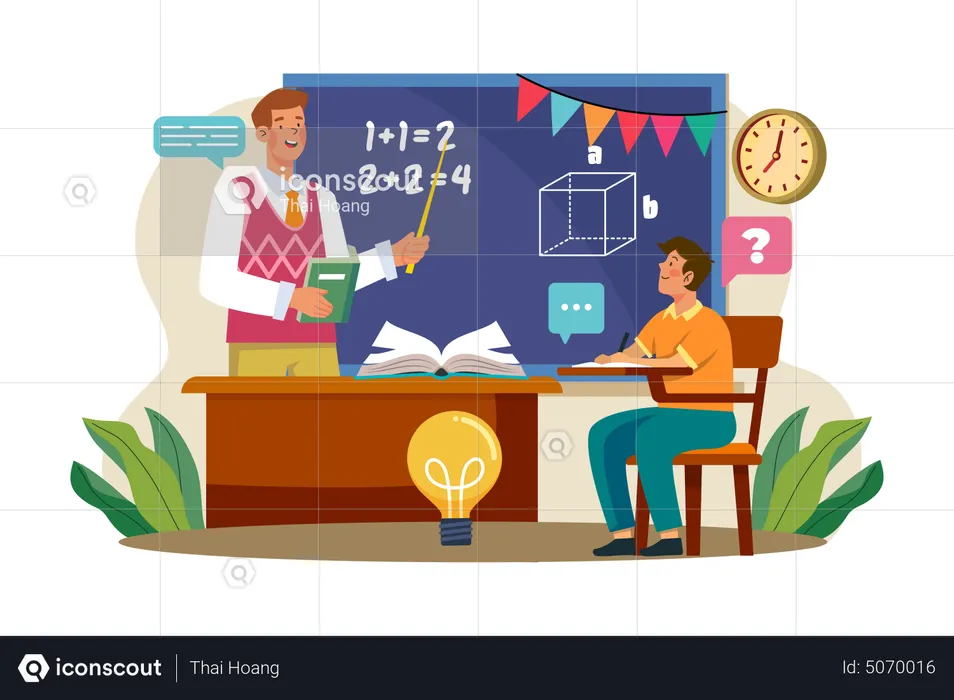 Teacher teaching math in classroom on teacher's day  Illustration