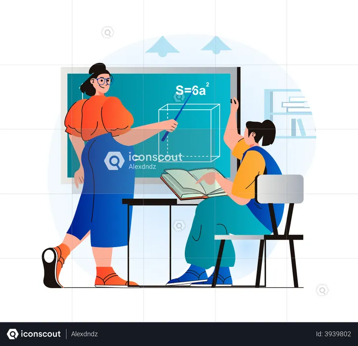 Teacher teaching Maths in classroom  Illustration