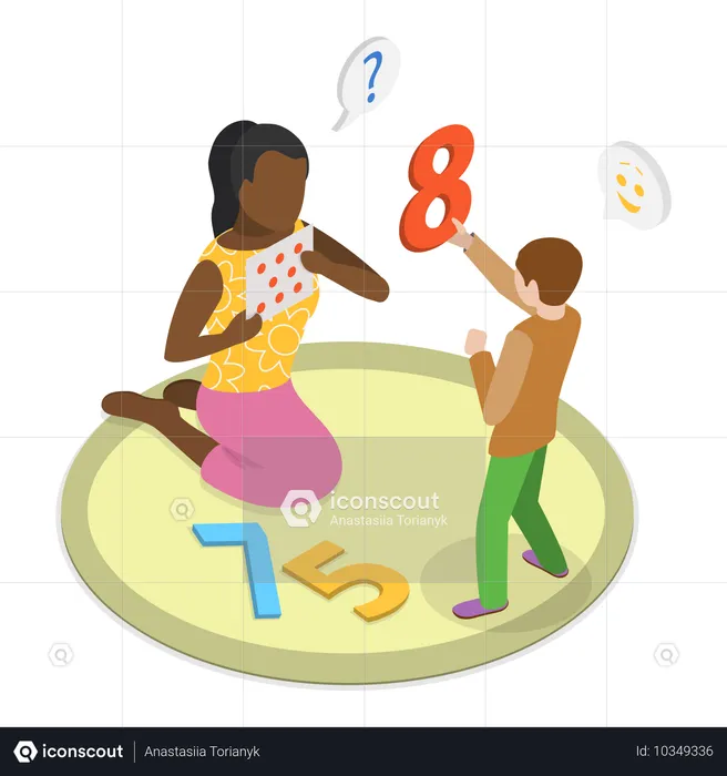 Teacher teaching numbers to student  Illustration