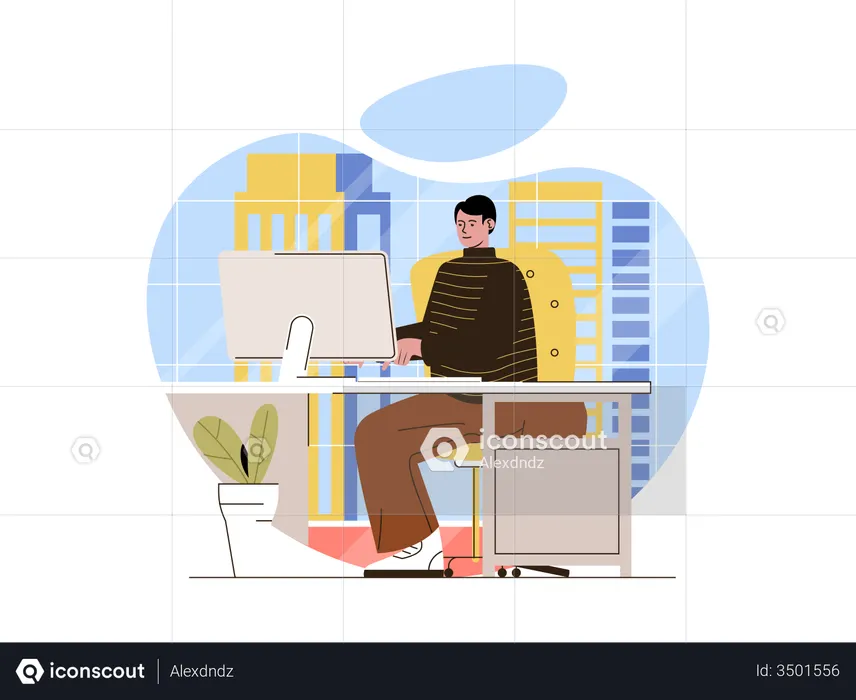 Teacher teaching online from school  Illustration