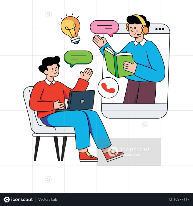 Teacher teaching student online via mobile phone  Illustration