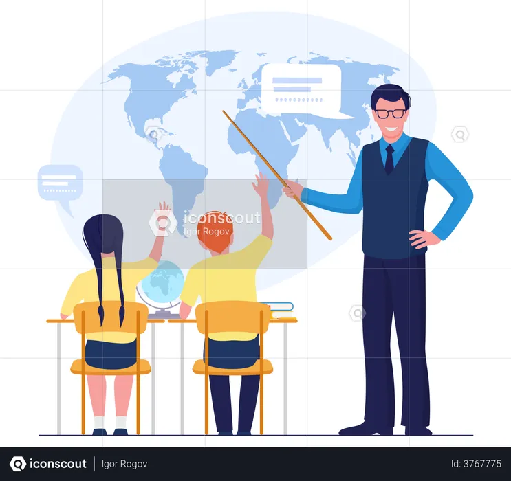 Teacher teaching Students in classroom  Illustration