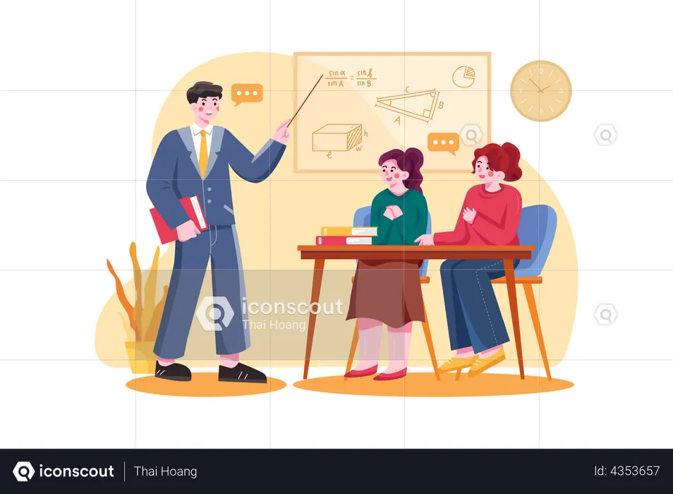 Teacher teaching students in classroom  Illustration