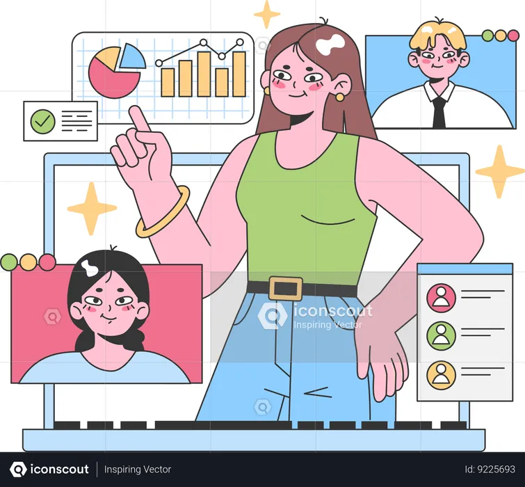 Teacher teaching students online  Illustration