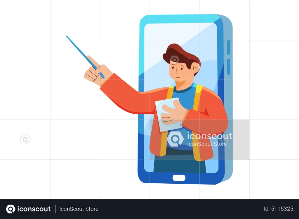 Teacher teaching through mobile app  Illustration