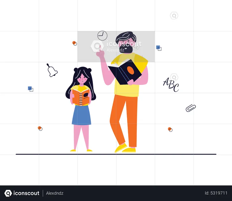 Teacher teaching to girl  Illustration