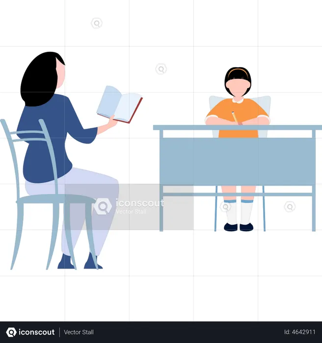 Teacher teaching to girl student  Illustration