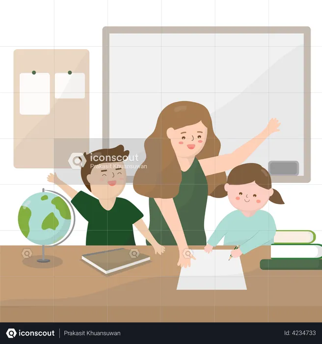 Teacher teaching to students  Illustration