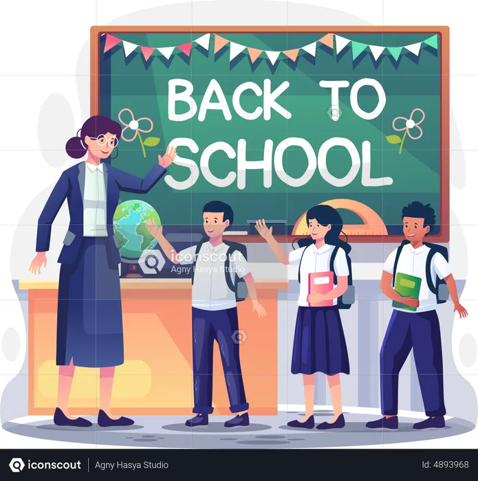 Teacher welcomes students in the class  Illustration