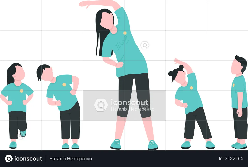 Teacher with children exercising  Illustration