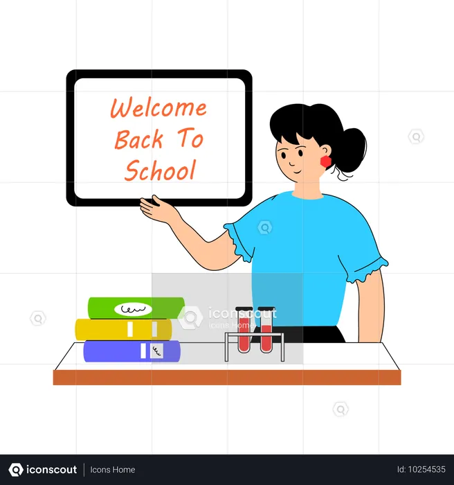 Teacher writing welcome back to school for students on blackboard  Illustration