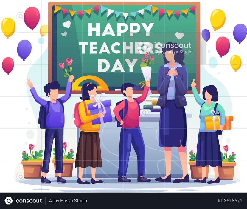 Teacher's Day celebration in school  Illustration