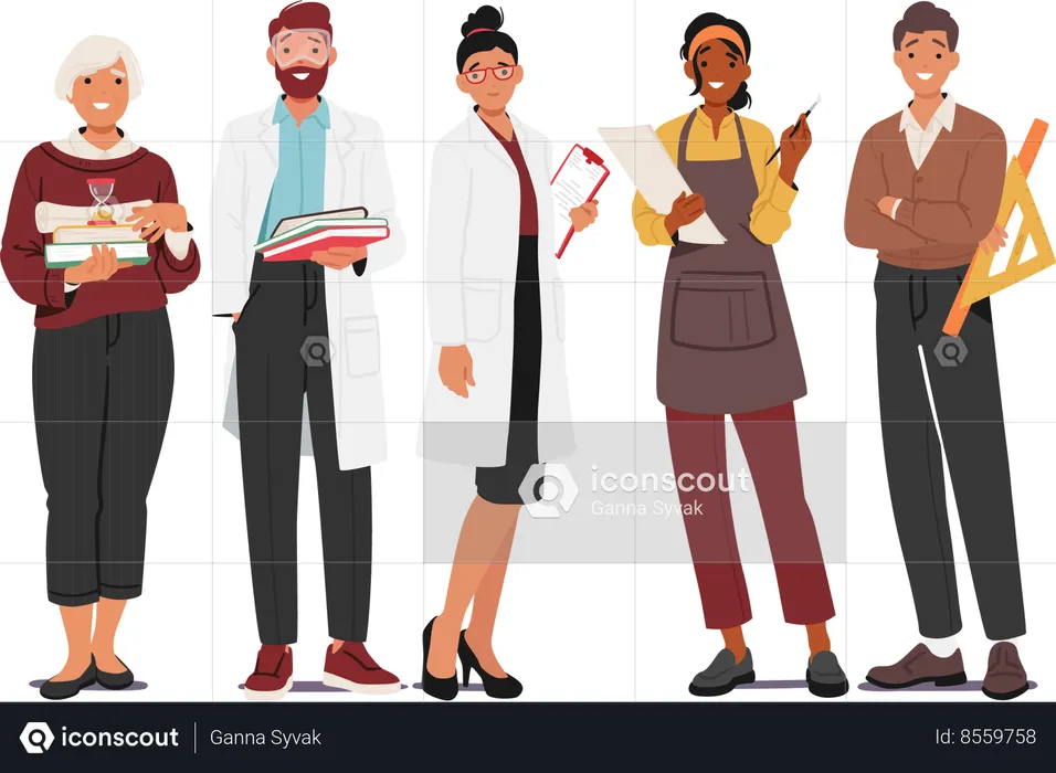 Teachers Stand In Orderly Rows  Illustration