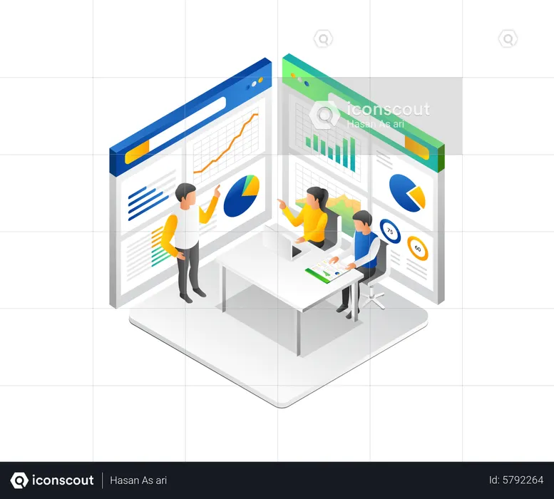 Team analyzing business data  Illustration