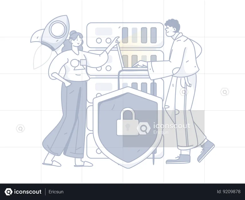Team analyzing data security  Illustration
