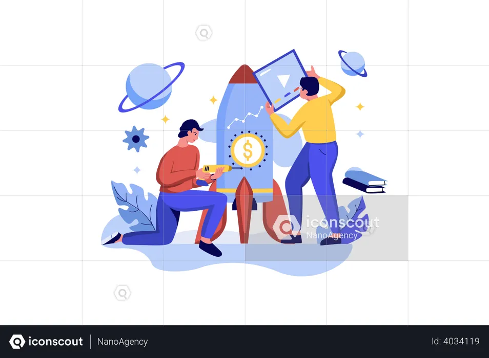 Team arbeitet an Startup  Illustration