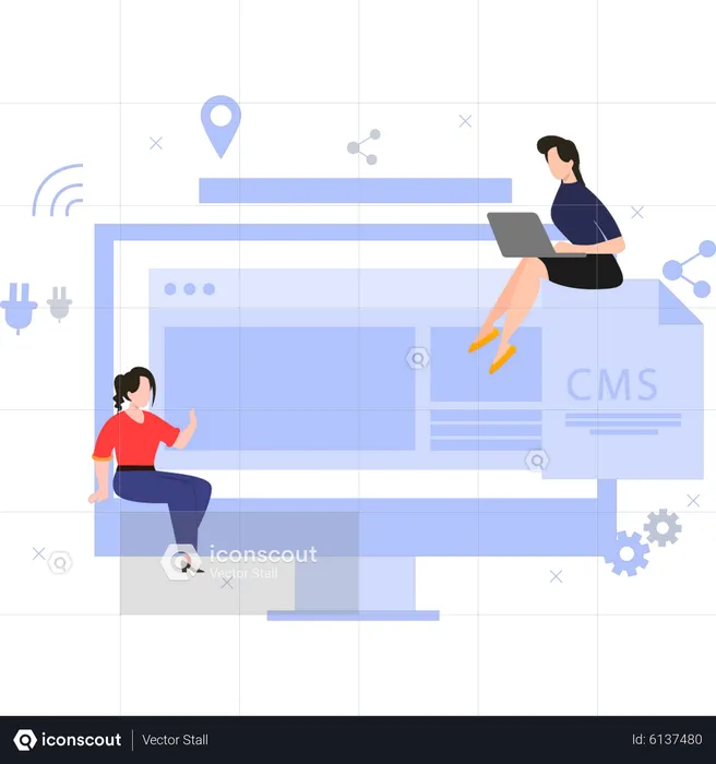 Team, das an den CMS-Dateien arbeitet  Illustration