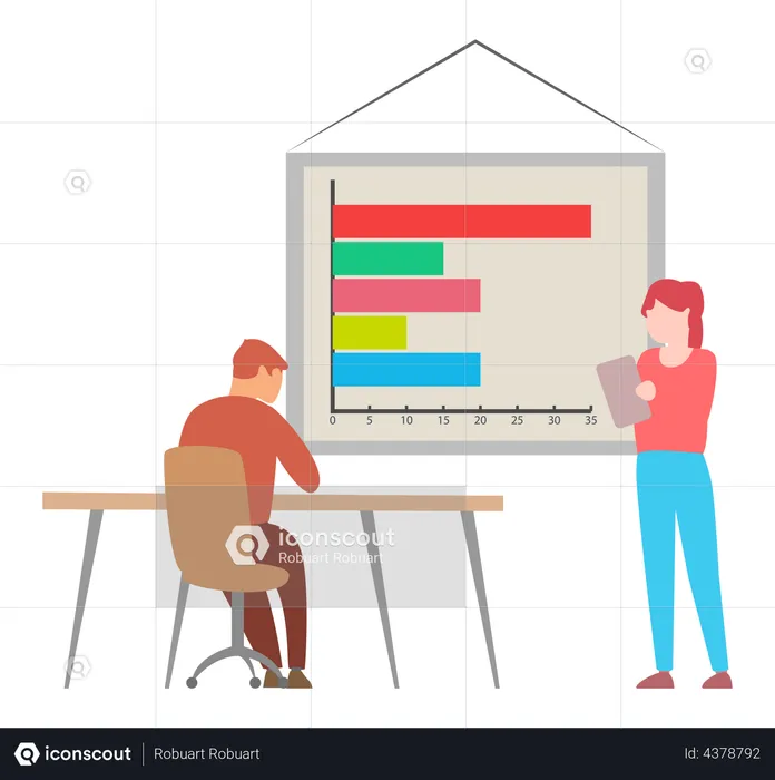 Team arbeitet an der Präsentation eines statistischen Berichts  Illustration