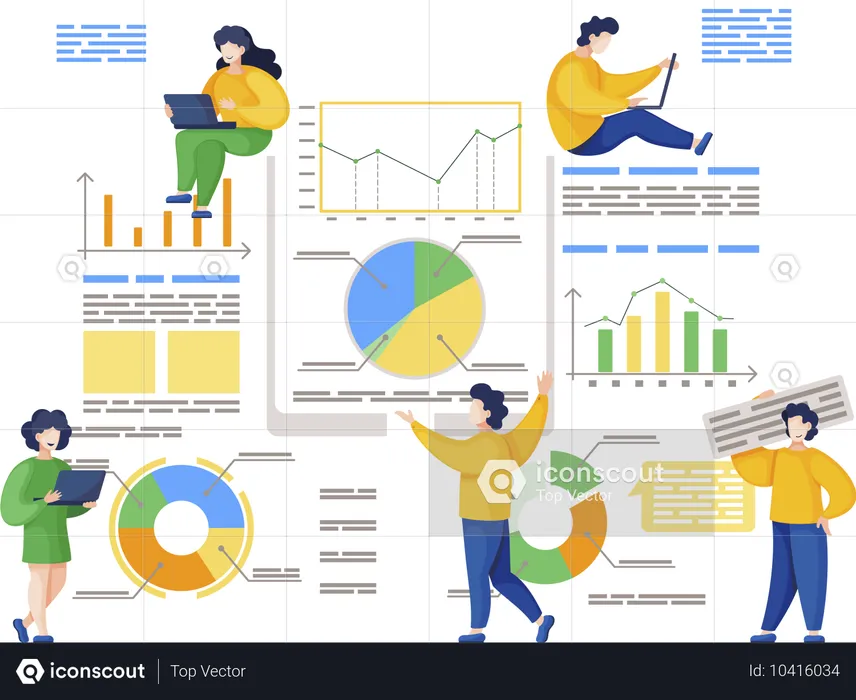 Team arbeitet an Geschäftsdatendiagramm  Illustration