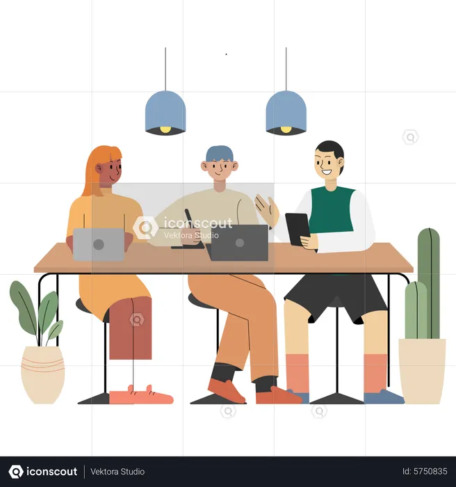 Team arbeitet zusammen im Coworking Space  Illustration