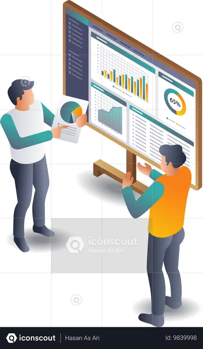 Team brainstorming data analysis for business development  Illustration