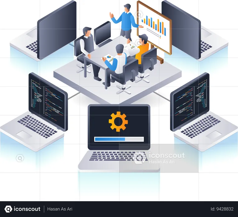 Team developing computer technology  Illustration