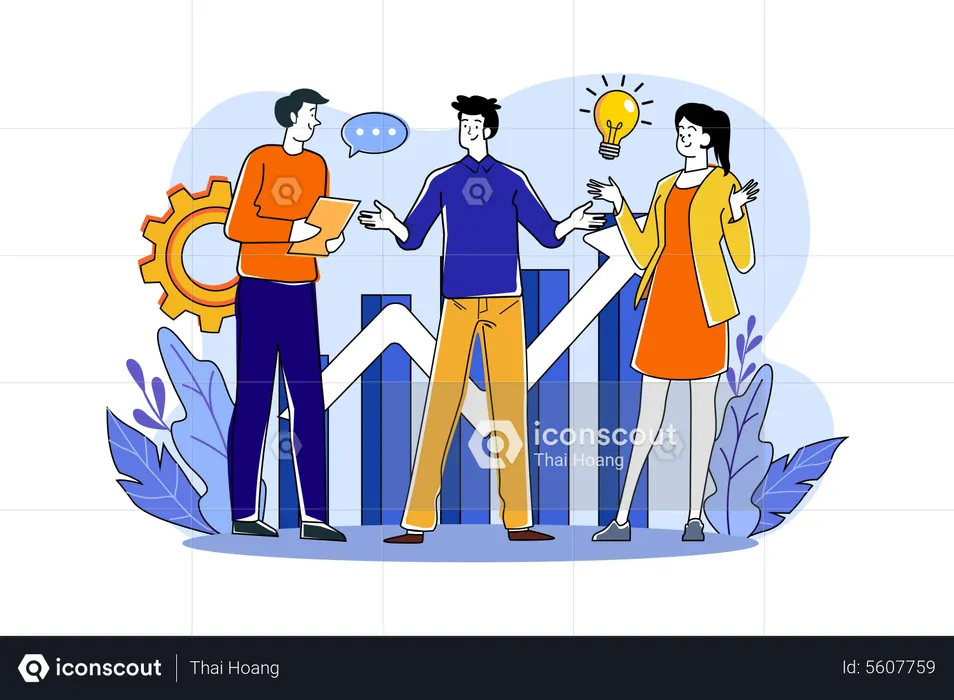 Team discuss about business growing idea  Illustration
