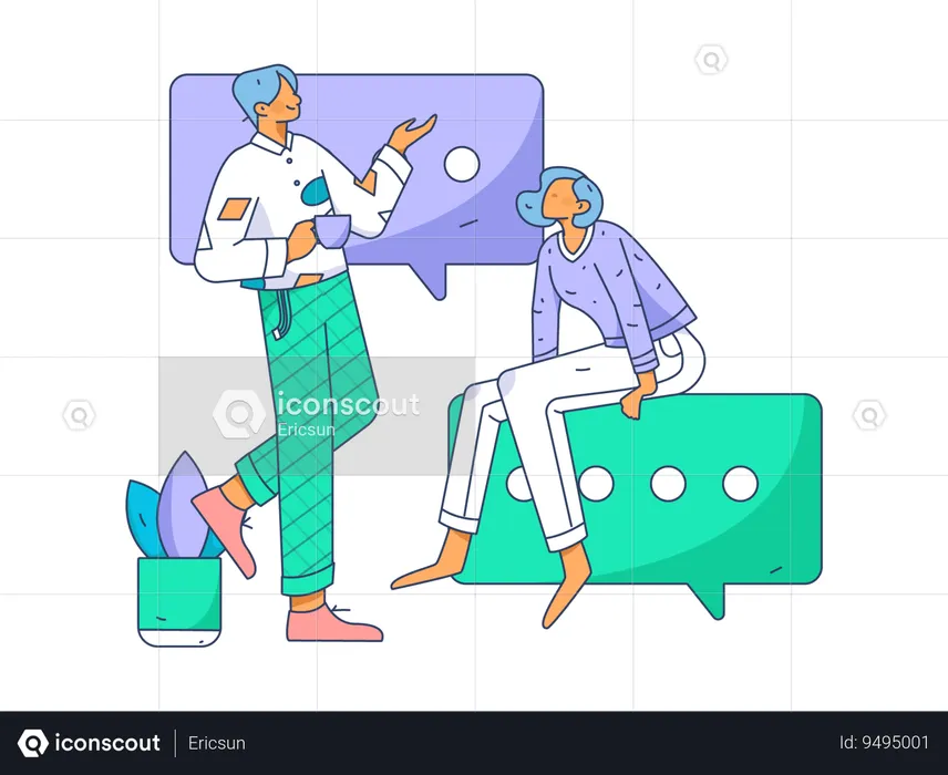 Team discussing online messages  Illustration