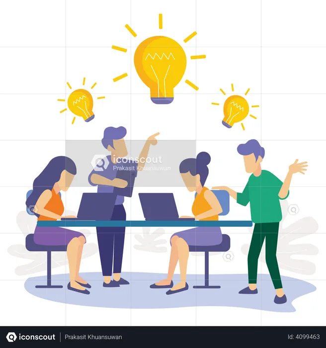 Team doing brainstorming  Illustration