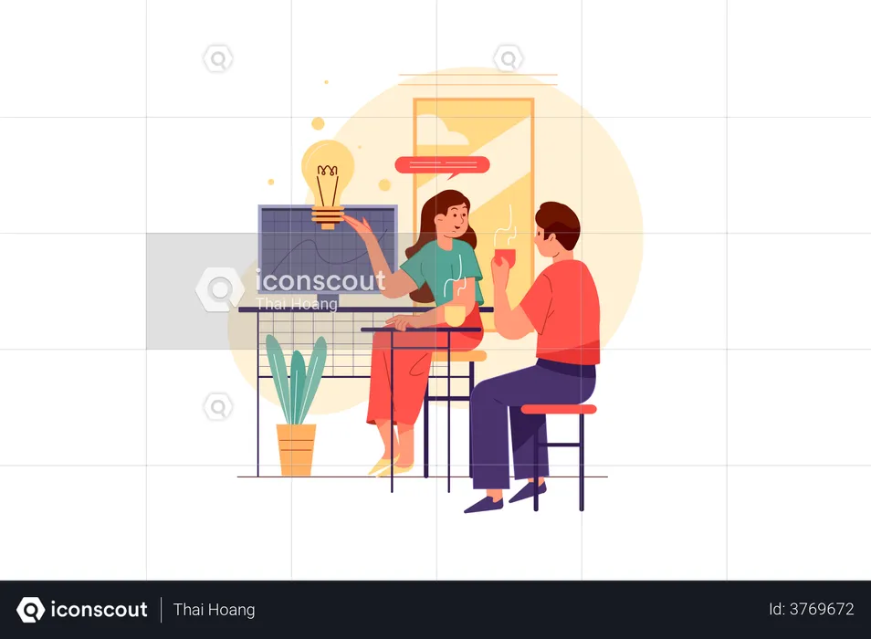 Team drinking coffee at a coworking space  Illustration