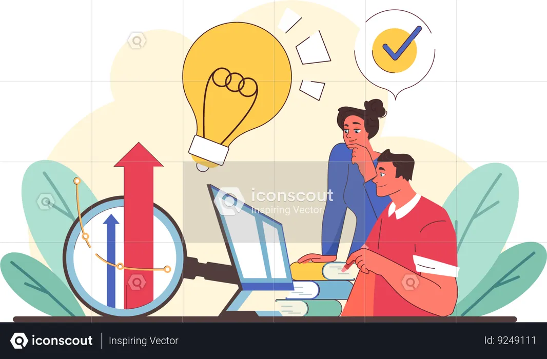 Team evaluating innovation impact on business growth  Illustration
