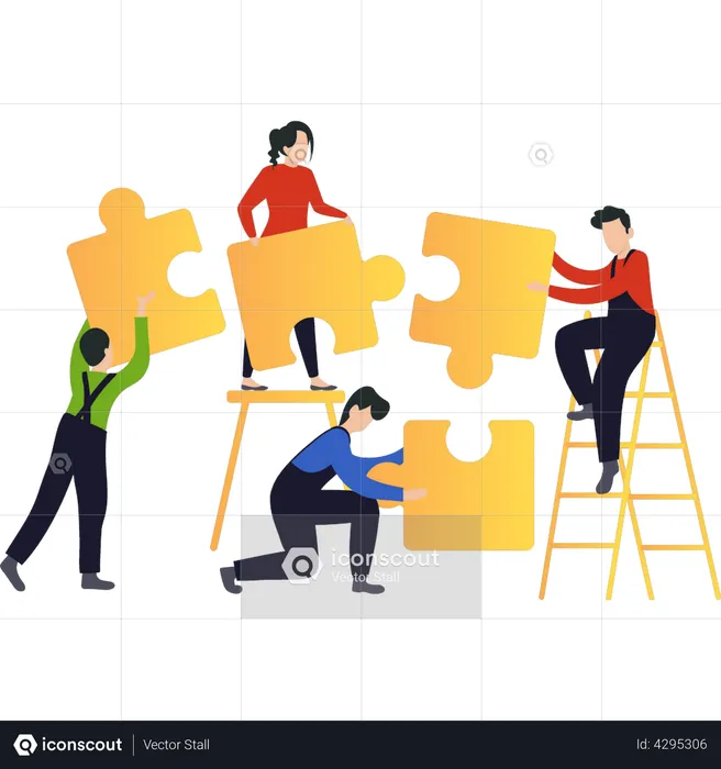 Team fixing the puzzle together  Illustration