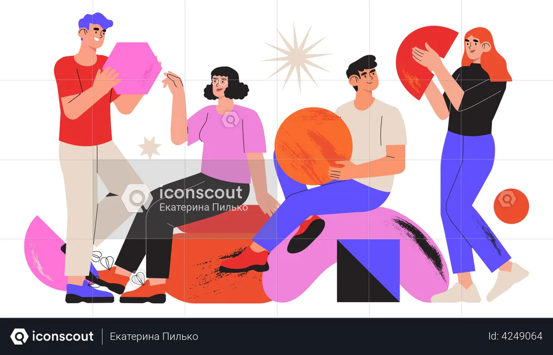Team holding abstract geometric shapes  Illustration
