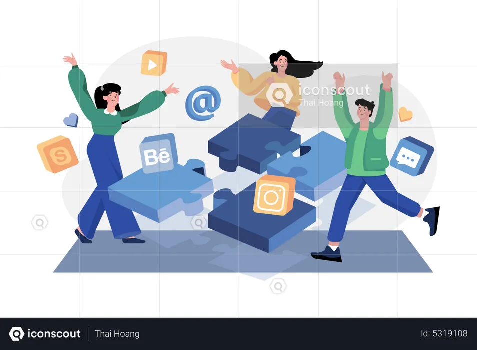 Team in social networks working  Illustration