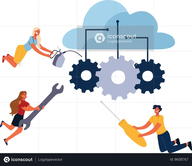 Team is doing cloud management  Illustration