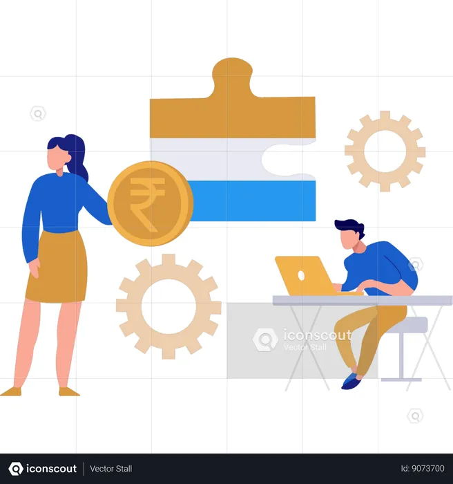 Team is solving financial puzzles  Illustration