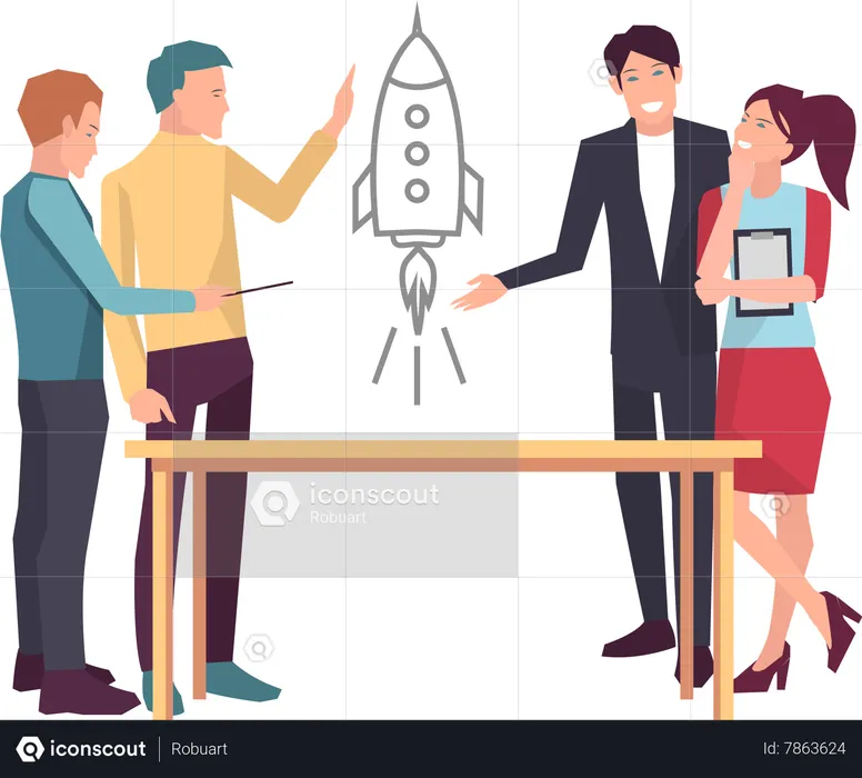 Team launching business startup  Illustration