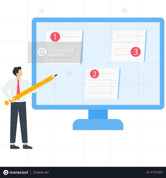 Team leader filling the to do list. Business and organization  Illustration