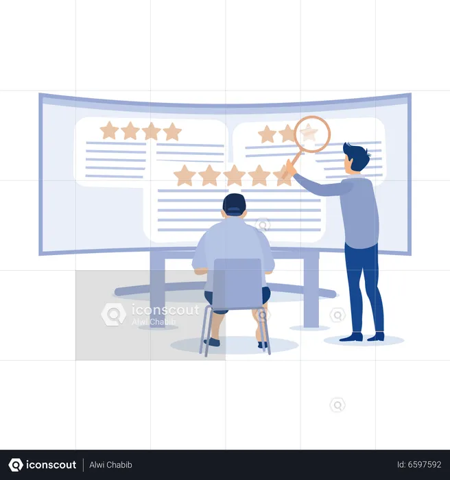 Team monitoring Online feedback rating to improve brand positive rank and gain customer trust  Illustration