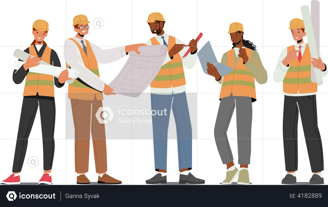 Team of builders having a discussion  Illustration