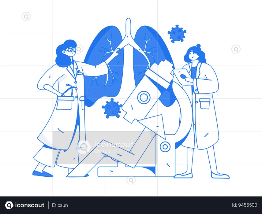Team of doctors performs experiment on lungs  Illustration