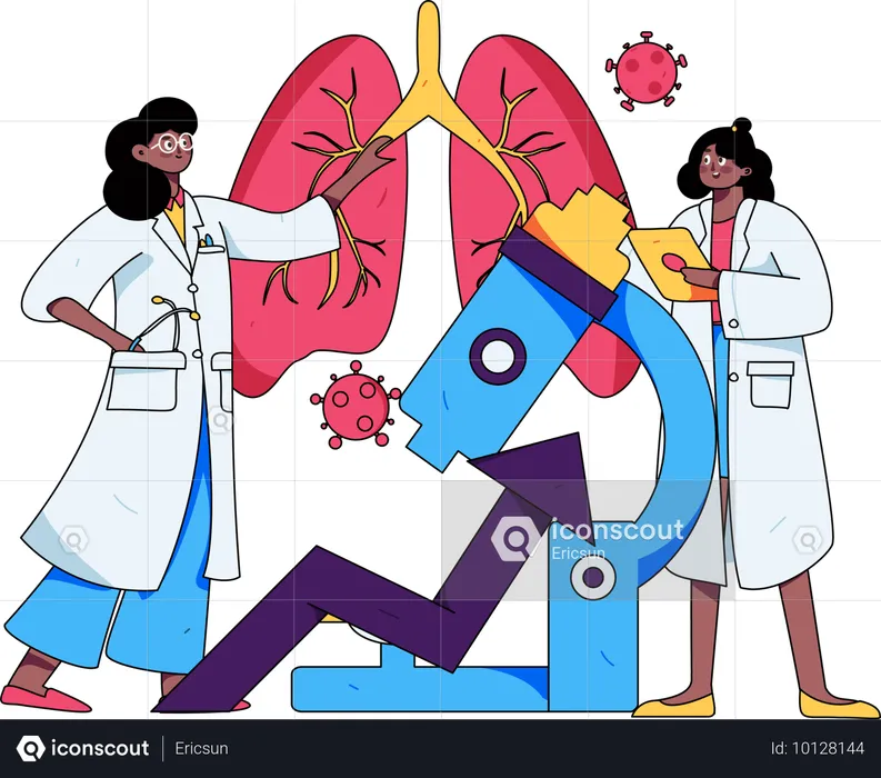 Team of doctors performs experiment on lungs  Illustration