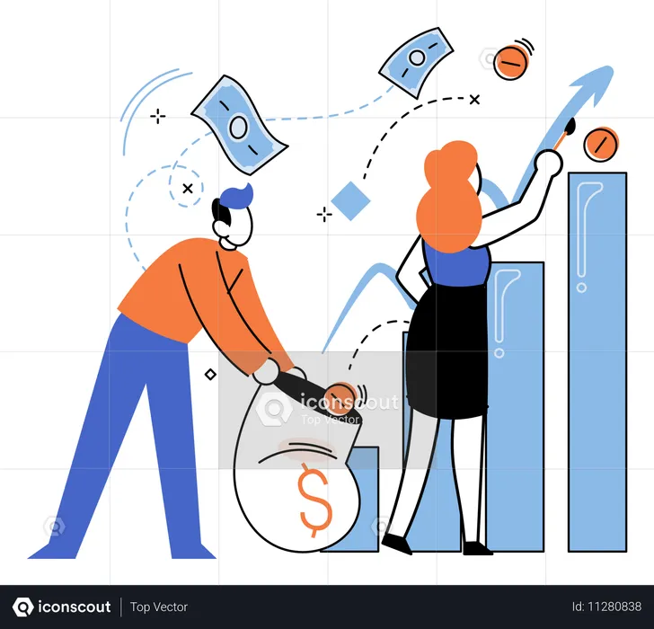 Team of employees viewing income growth  Illustration